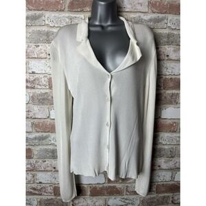 Vintage 90s Escada Sport Cream Cardigan Flower Buttons Rayon Sz M Made In Italy